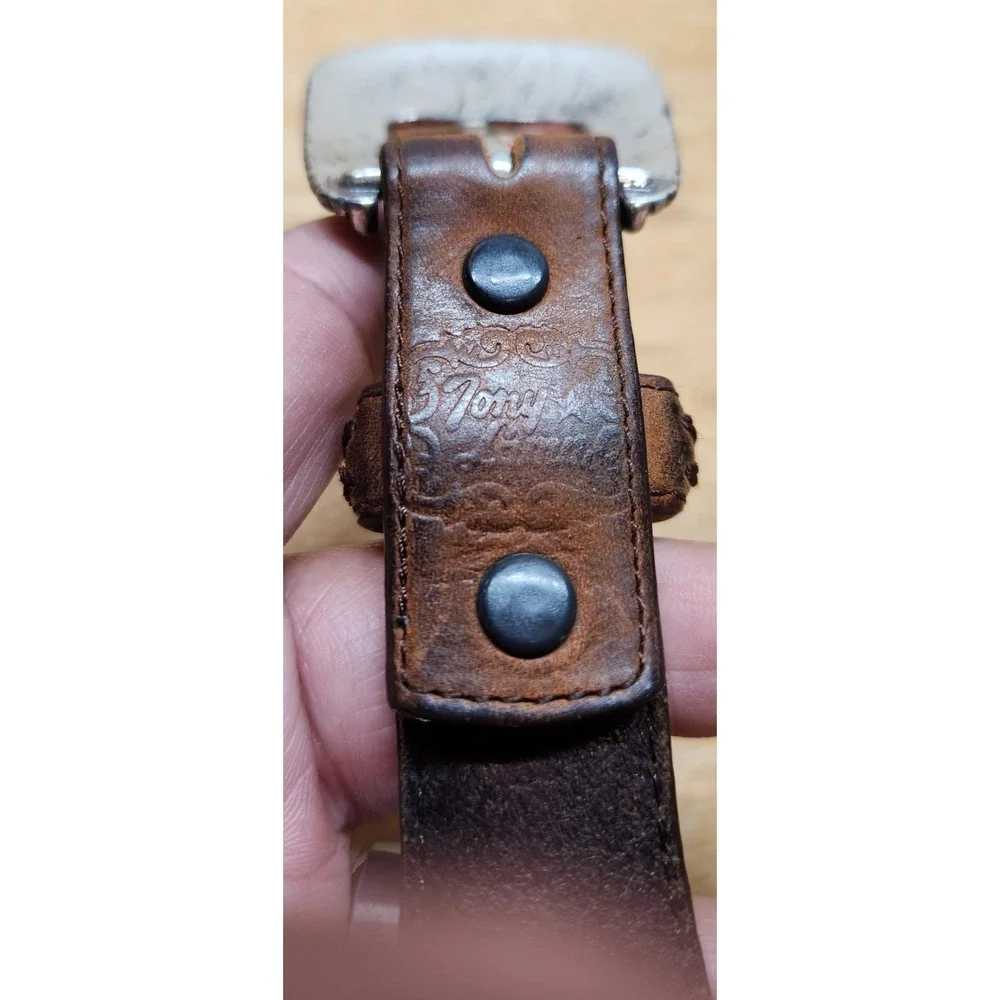Tony Lama Mens Brown Leather Western Belt Embroidered Concho Tapered 38 7699L